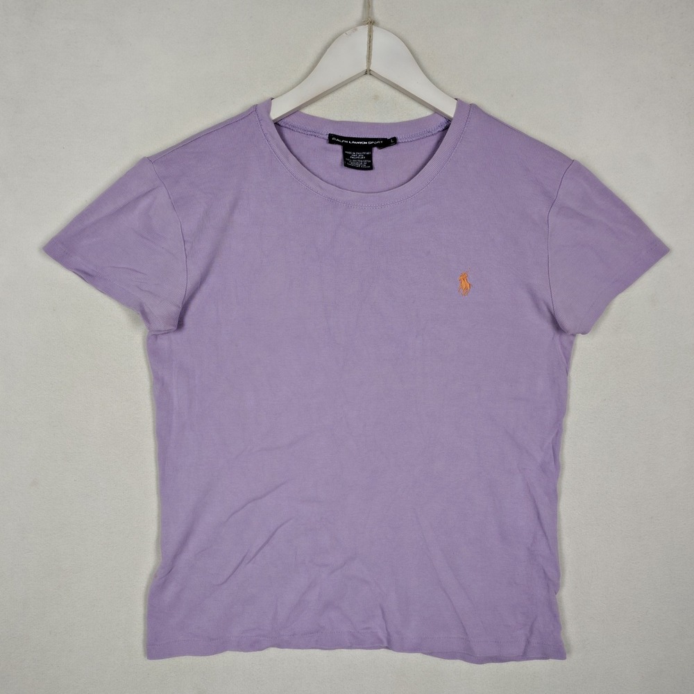 Ralph Lauren Sport Womens Lavender Purple Cotton Pony Logo T-Shirt Size L